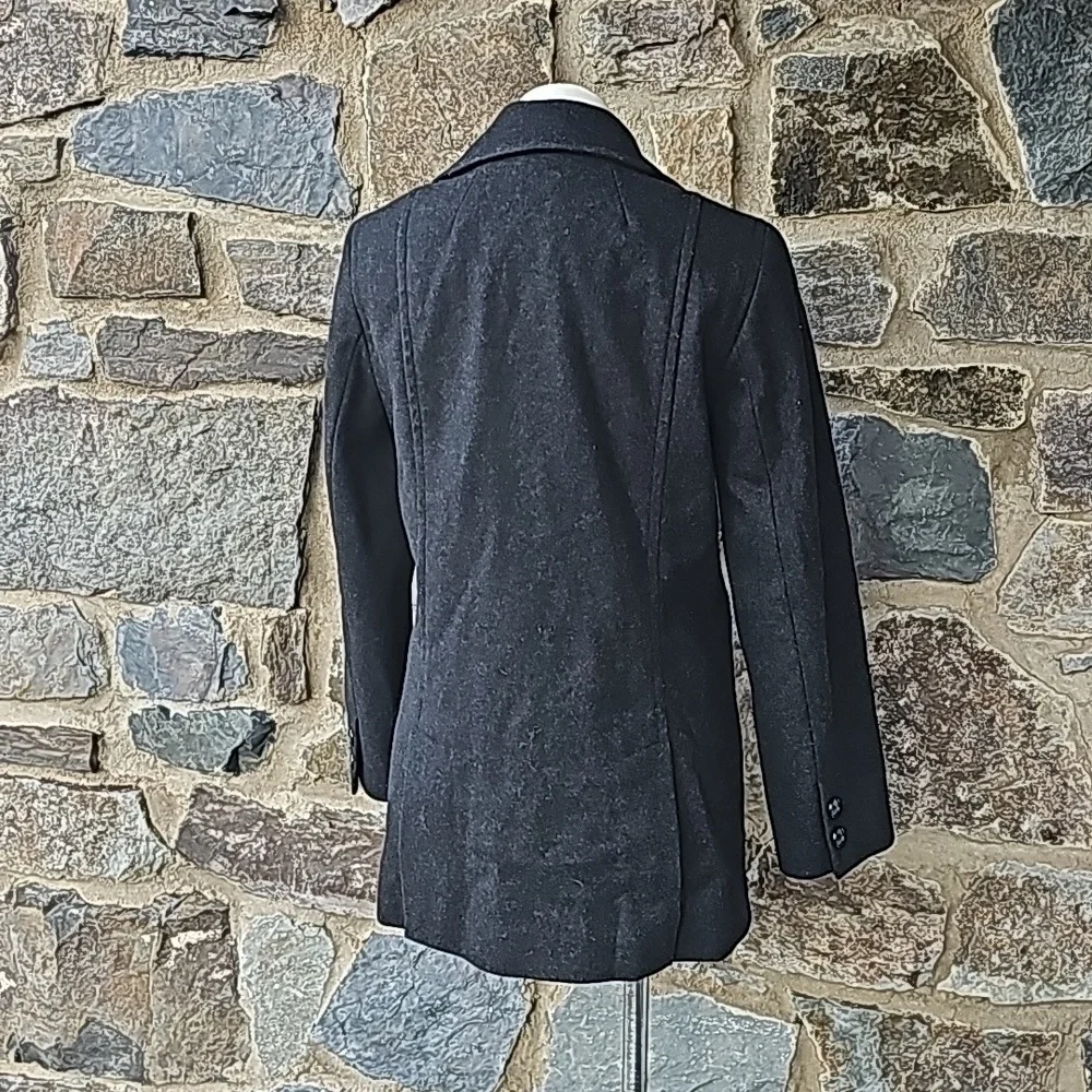 J Crew Vintage  Charcoal Dark Gray Wool Double Breasted Pea Coat M - Picture 7 of 9